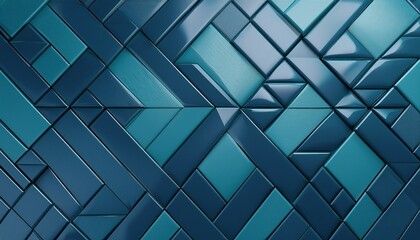 blue patina 3d wall background with tiles triangular tile wallpaper with glazed polished blocks 3d render