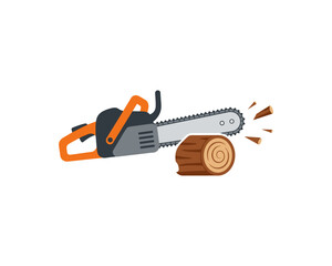 Fototapeta premium Chainsaw Cutting Wood Log in Action, Industry Environment, Digital Illustration Viewpoint