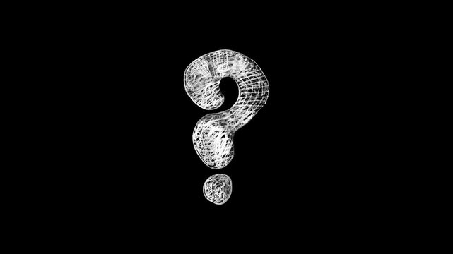 Scribble-style white question mark motion graphic on black for creative FAQ
