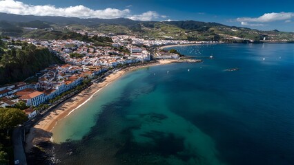 Fototapeta premium Beautiful Bay and Coastal Town in the Azores