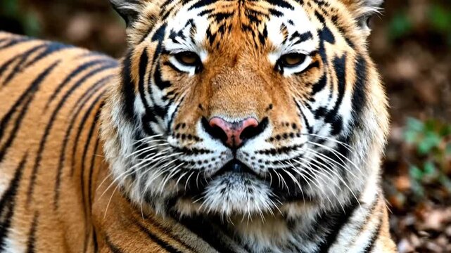 Close up of tiger face in forest.