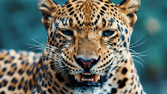 Leopard Closeup Showing Various Facial Expressions.
