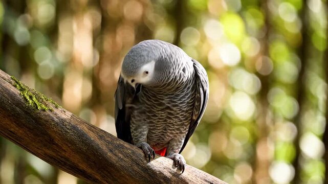 Grey Parrot Perched on Tree Branch.