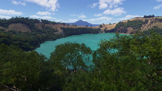 Drone aerial view of Taal Volcano and Vulcan Point in Volcano Island. Philippines