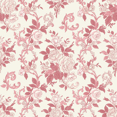 Toile de jouy vector seamless vintage pattern pink color palette