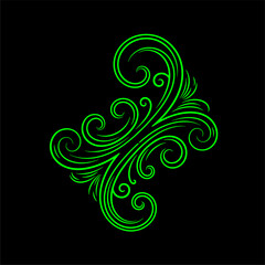 Fototapeta premium Elegant Green Swirls Design, Abstract Art, Digital Illustration, Modern Aesthetic, Black Background, Artistic Viewpoint