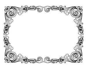 Elegant Floral Frame Design, Decorative Artwork, Digital Illustration, Black and White, Artistic View, Vintage Concept