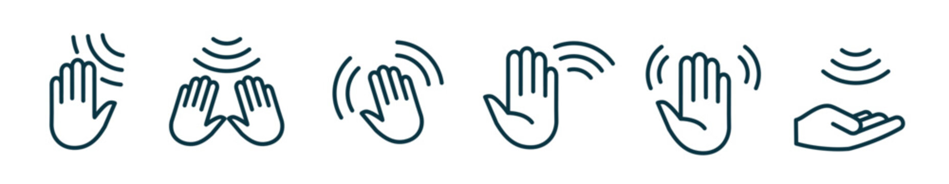 Hand wave sensor motion gesture line icon. Palm wave sensor touch control button automatic signal
