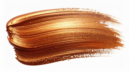 Luxurious bronze metallic acrylic paint smear with shimmering gold-brown tones and glossy waves, abstract texture stroke for premium design and branding.
