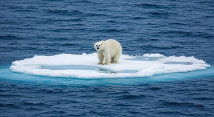 Solitary Polar Bear on Melting Ice Floe in Turbulent Arctic Sea
