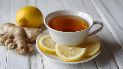 Healthy Ginger Lemon Tea on a White Table