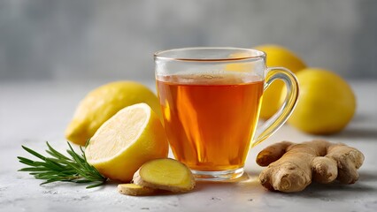 Hot Ginger Lemon Tea with Fresh Rosemary