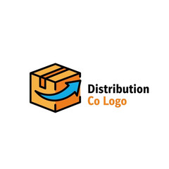 Minimalist vector logo of an orange delivery box with a blue outgoing arrow, perfect for logistics and distribution companies.