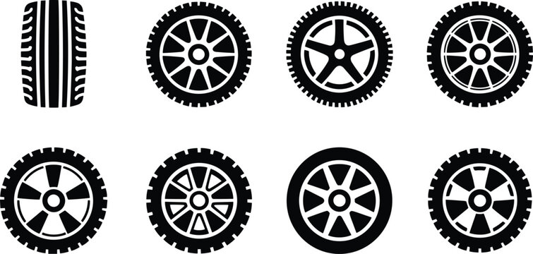 Car Tire Wheel Outline Icons Set Automotive Rim Tyre Vector Collection