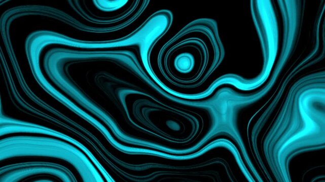 Abstract flowing turquoise liquid energy patterns on black background, seamless loop motion graphics