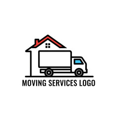 Moving services logo design with a delivery truck inside a house outline, perfect for relocation companies.