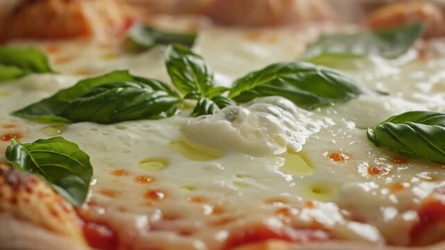 Delicious Margherita Pizza with Melting Mozzarella and Fresh Basil Close-up