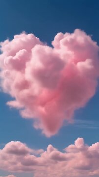 Heart Shaped Pink Cloud in Blue Sky Generative AI