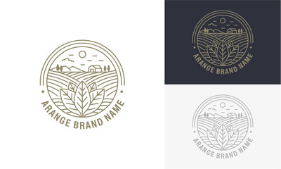 Set of minimalist logos featuring wheat and leaves in circular frames with brand name placeholders in various monochromatic color schemes