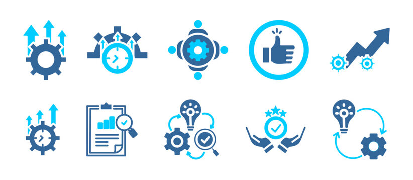 KAIZEN icon collection set. Containing Improvement,efficiency, teamwork, quality, advancement, productivity,evaluation continuous, succes, implementation . dual tone vector.