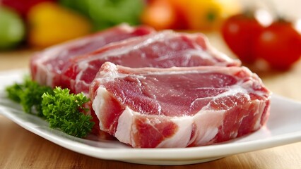Fresh Cuts of Raw Lamb Chops on a Plate