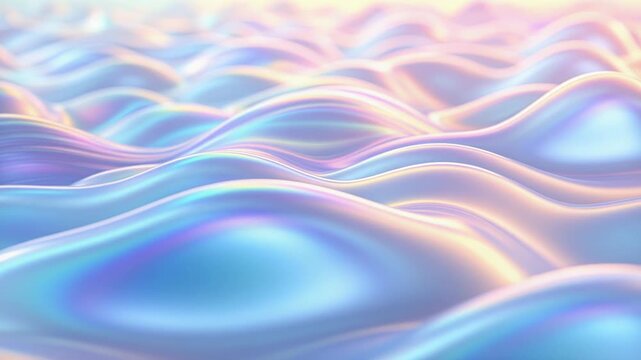 Soft, pastel holographic liquid metal surface undulating in a seamless, relaxing, endless motion