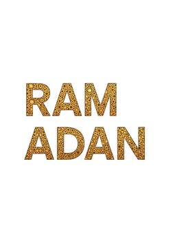 Golden leopard print text Ram Adan on white background