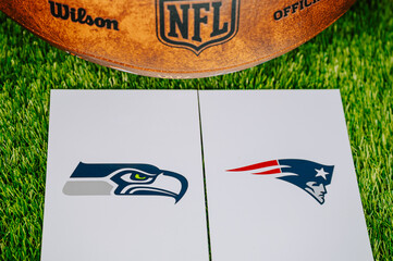 Obraz premium Seattle Seahawks face New England Patriots in NFL Championship at Levi’s Stadium, Santa Clara