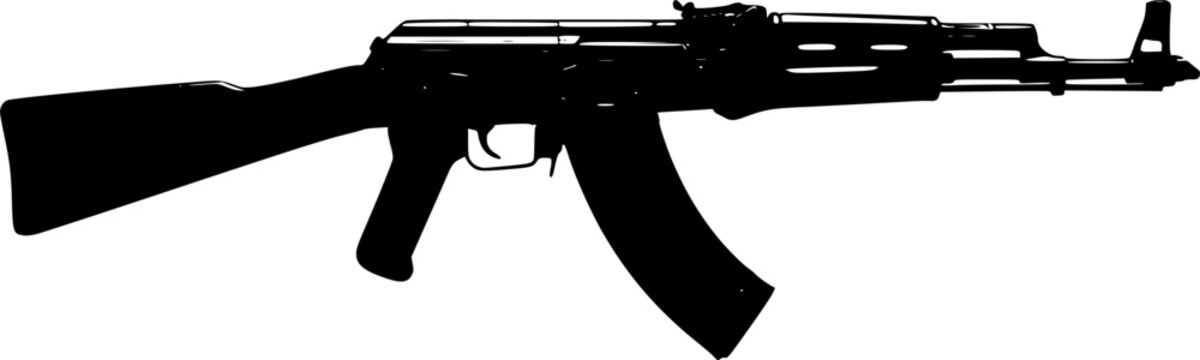 Black silhouette of an ak 47 assault rifle isolated on white background silhouette
