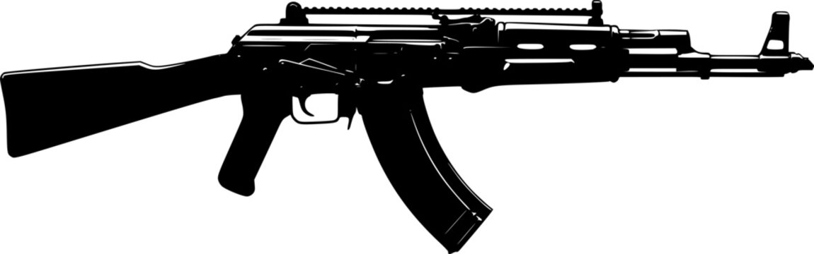 Black silhouette of an ak 47 assault rifle isolated on white background silhouette
