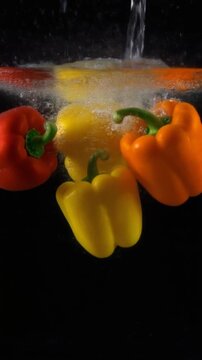Colorful Bell Peppers Splashing into Clear Water Generative AI