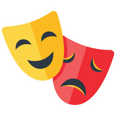 Theatrical Masks: Depicting the essence of theater with iconic comedy and tragedy masks. Illustrating the duality of human experience.