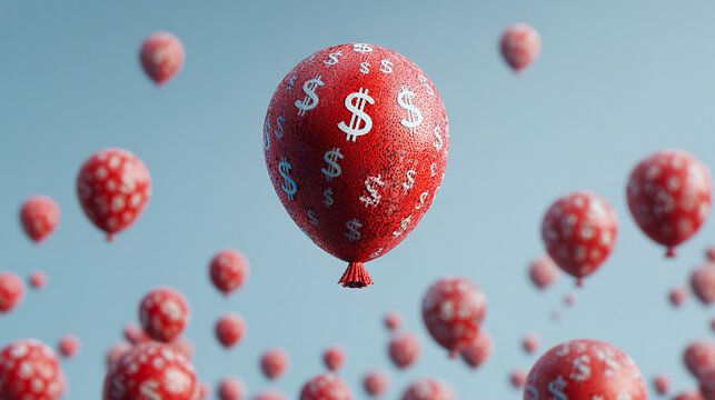 Red Balloon Finance: Vibrant Symbol of Prosperity and Economic Inflation in 3D Artistic Illustration