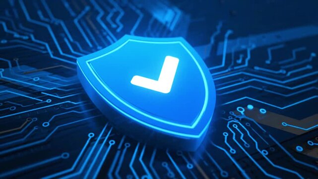 Blue computer circuit board with digital technology design and electronic connections