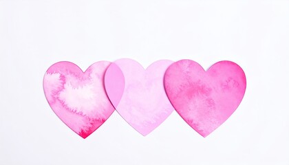 Three overlapping pink watercolor hearts on a white background