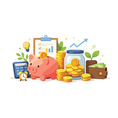 Financial planning with piggy bank and growth elements