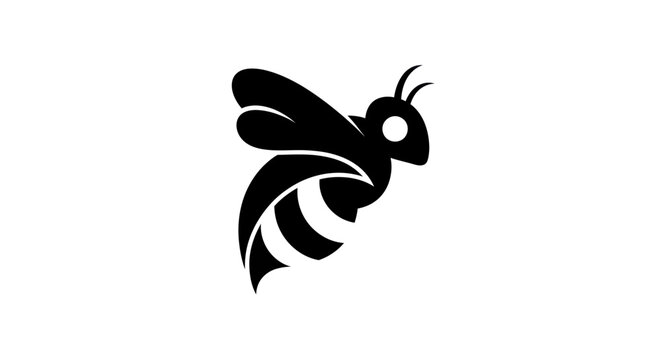 Black bee illustration on white background