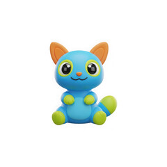 Cute blue cartoon cat character with orange ears and green accents, 3D render