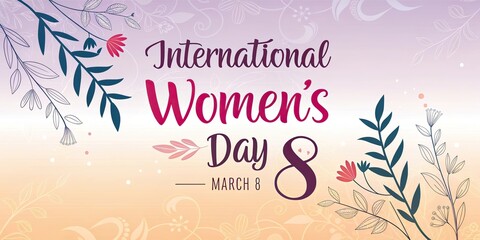 Obraz premium International Womens Day March 8 floral greeting card with elegant lettering and decorative flowers.