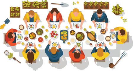 Fototapeta premium People Eating at a Table Together.