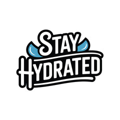 A motivational graphic with the words 'Stay Hydrated' in a bold, playful font with water droplets.