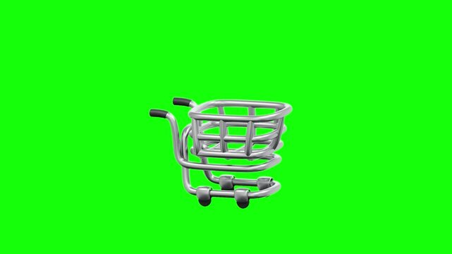 3D shopping and cart icon pack featuring e-commerce carts and retail mobile shopping symbols on green screen.