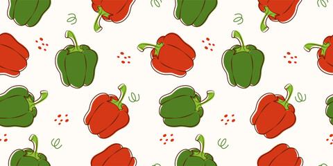 Colorful Bell Pepper Seamless Pattern with Fresh Vegetable Illustration