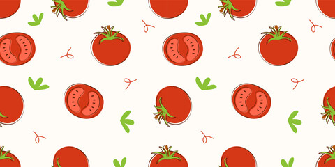 Tomato Seamless Pattern with Fresh Red Vegetable Illustration