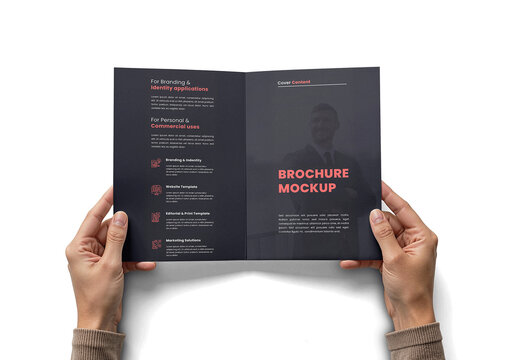 Bifold Menu Mockup Held With Hands