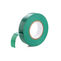 Green adhesive tape roll on white background