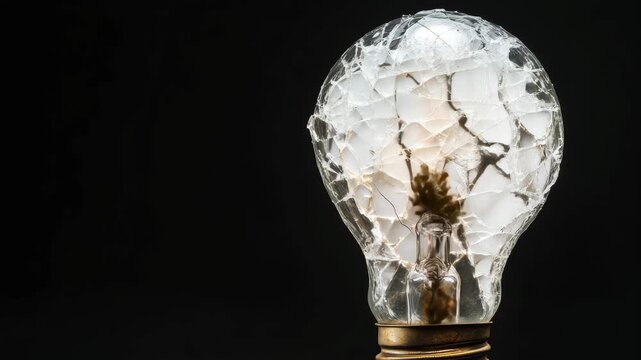 Shattering light bulb exploding with dramatic fragmentation in slow motion