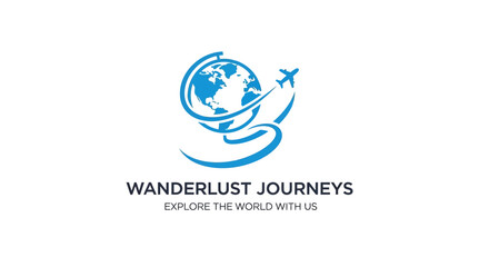 Wanderlust Journeys travel company logo with globe and airplane.