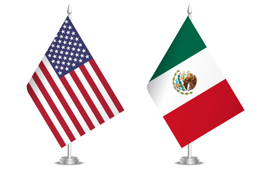Flags of United States and Mexico. The concept of partnership and joint action. Symbol of partnership, cooperation, international collaboration, peaceful negotiations, alliance, bilateral