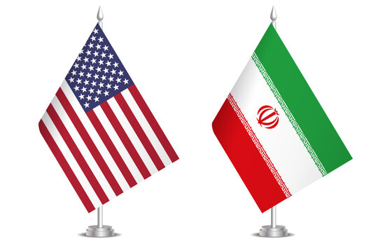 Flags of United States and Iran. The concept of partnership and joint action. Symbol of partnership, cooperation, international collaboration, peaceful negotiations, alliance, bilateral communication